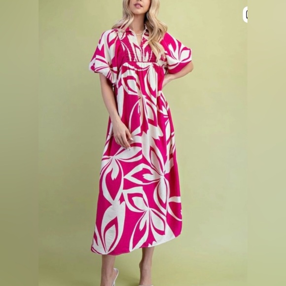 Gigio Dresses & Skirts - Gigio Boutique Brand Pink and White Puff Sleeve Dress